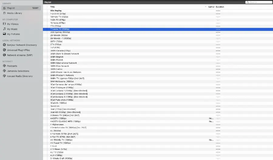 VLC Open Network dialog with an M3U URL pasted into the network field
